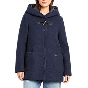 Le Petit Baigneur dark blue boiled wool blend hooded lined knit sweater coat 38